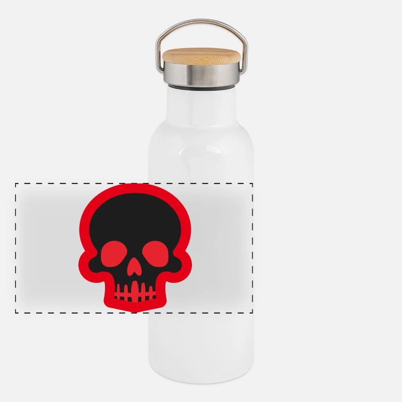 Schwarzer Schädel mit rotem Umriss Panorama Thermosflasche mit Bambusdeckel