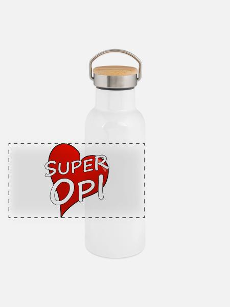 SUPER OPI - Panorama Thermosflasche mit Bambusdeckel - Weiß