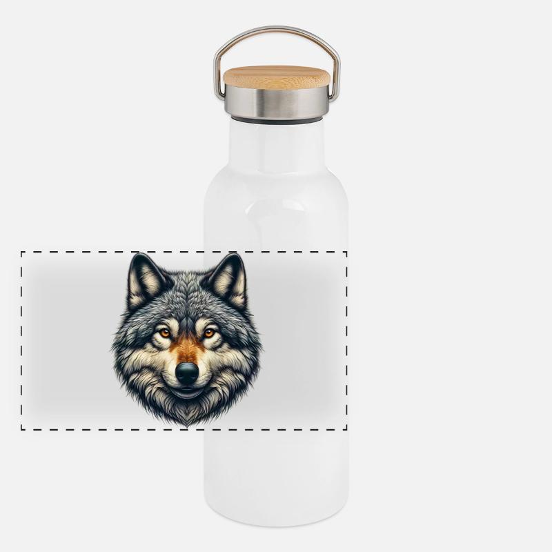 Wolf Panorama Thermosflasche mit Bambusdeckel