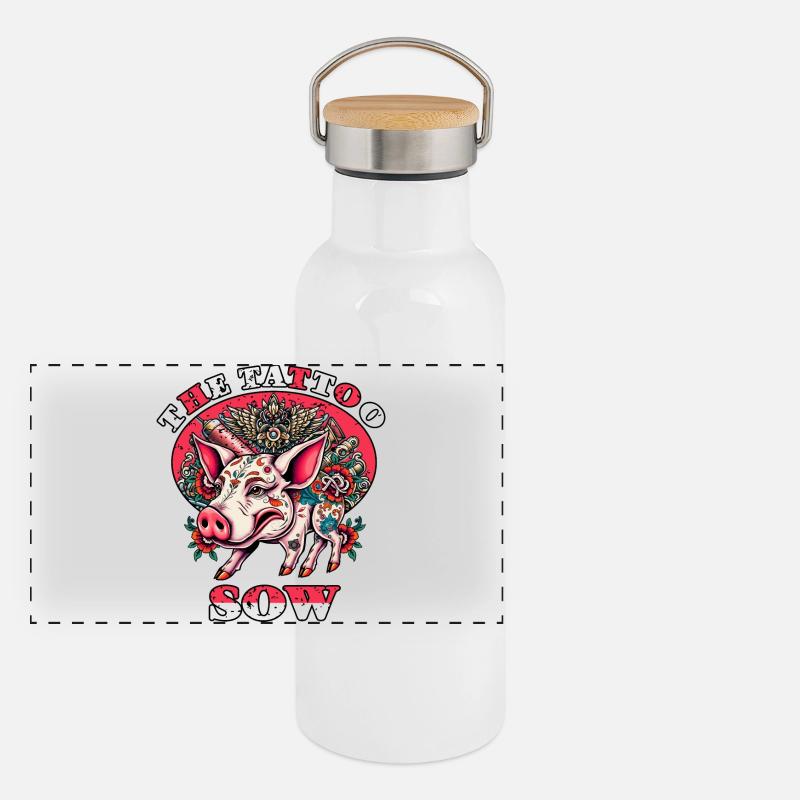 Le cochon tatoué Gourde isotherme avec bouchon en bambou