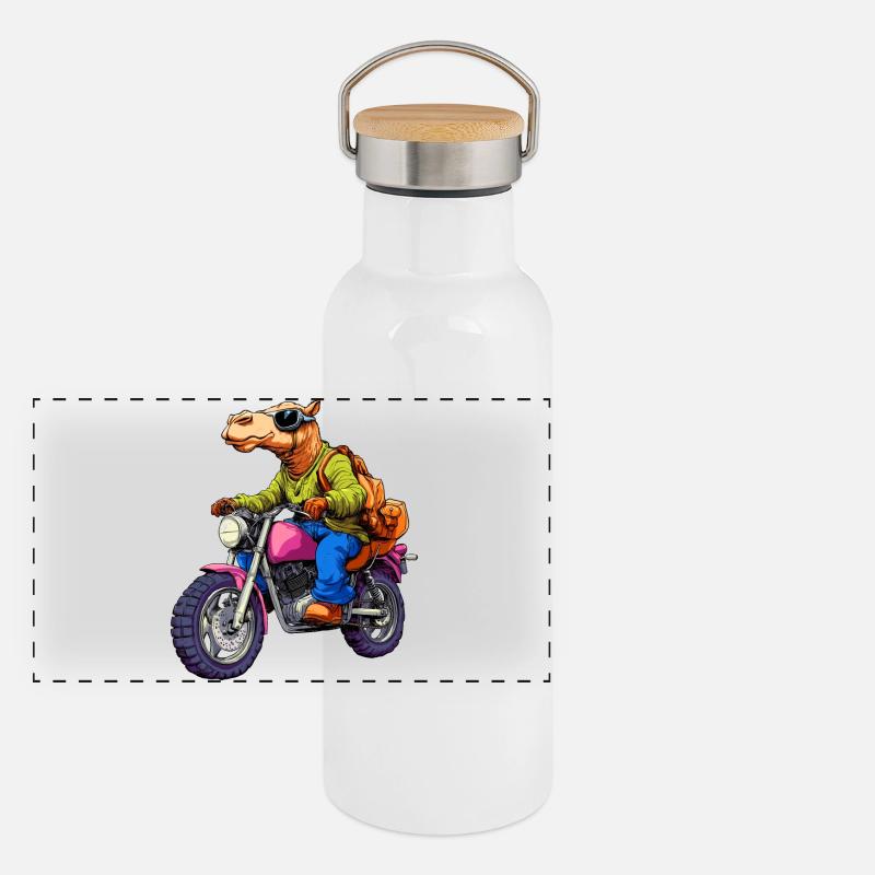 Kamel Motorrad Panorama Thermosflasche mit Bambusdeckel