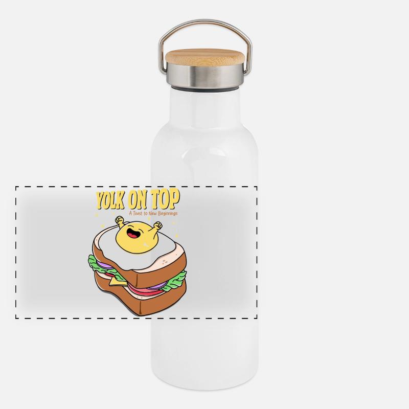 Yolk on Top - Panoramic Thermal Bottle with Bamboo Lid - white