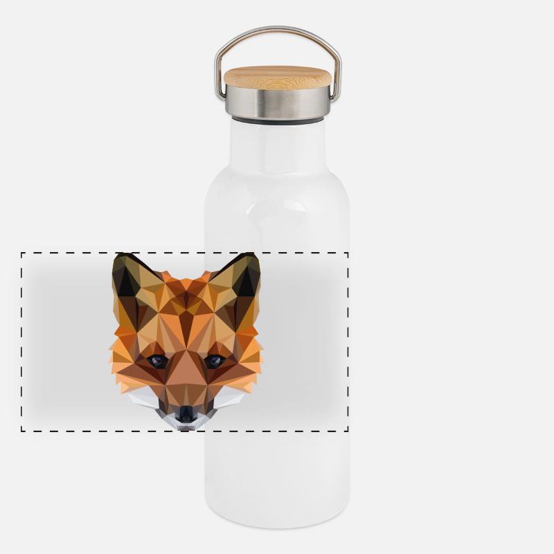 Fuchs Geometrisch – Polygon Art Panorama Thermosflasche mit Bambusdeckel