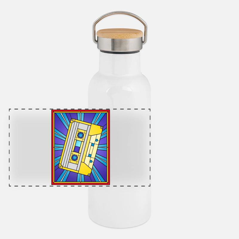 Retro Cassette Tape Pop Art Design Panoramic Thermal Bottle with Bamboo Lid