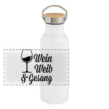 Wein Mädels und Gesang - Panorama Thermosflasche mit Bambusdeckel - Weiß - Vorne