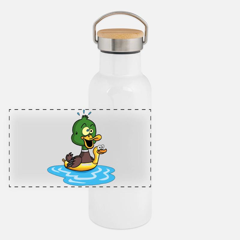 The duck learning to swim Panoramic Thermal Bottle with Bamboo Lid
