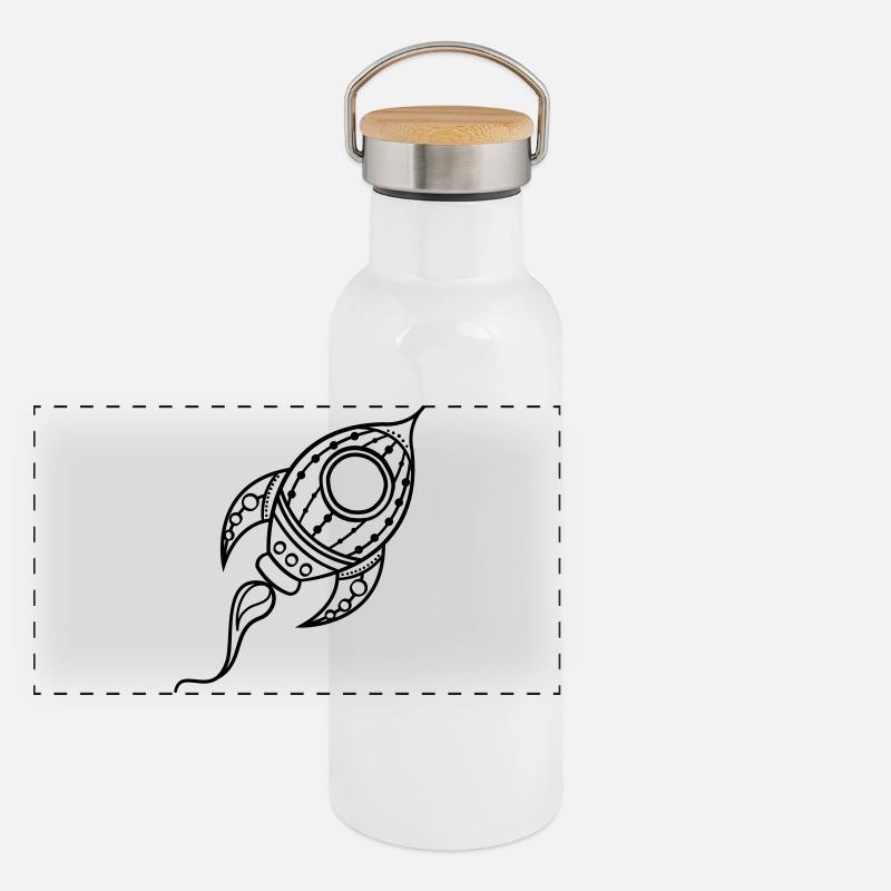 Rakete Schiff Doodle Raumfahrt Panorama Thermosflasche mit Bambusdeckel