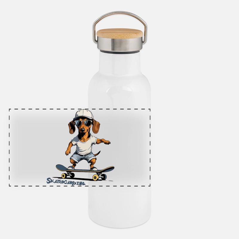 Skateboarding, Skateboarding - Panoramic Thermal Bottle with Bamboo Lid - white