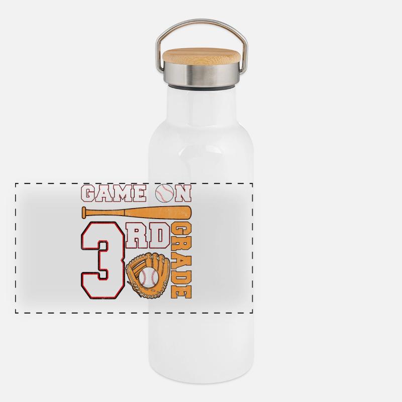 Game On 3rd Grade Baseball Back to School Fun Panoramic Thermal Bottle with Bamboo Lid