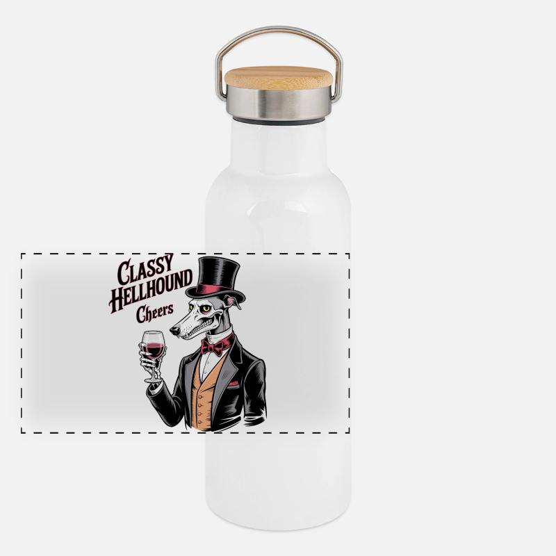Classy Hellhound with Wine Glass Panoramic Thermal Bottle with Bamboo Lid