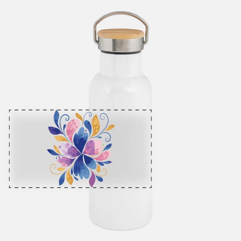 Elegant Butterfly Floral Design Panoramic Thermal Bottle with Bamboo Lid