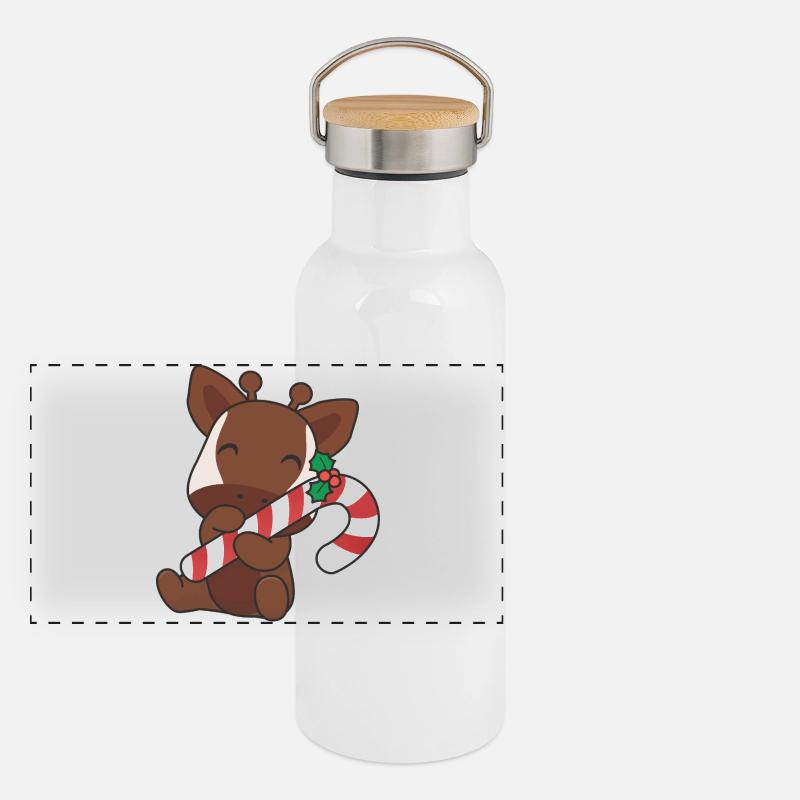 Mignon okapi de Noël avec canne à sucre Gourde isotherme avec bouchon en bambou