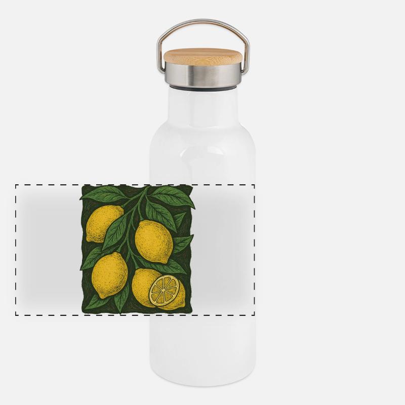 Botanische Illustration der Zitrone Panorama Thermosflasche mit Bambusdeckel