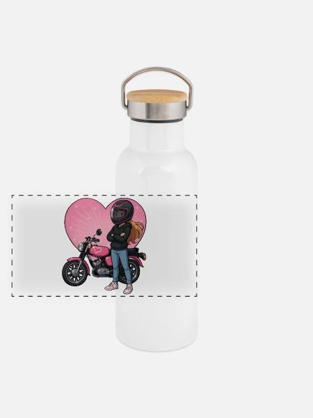 Simsongirl II - Panorama Thermosflasche mit Bambusdeckel - Weiß