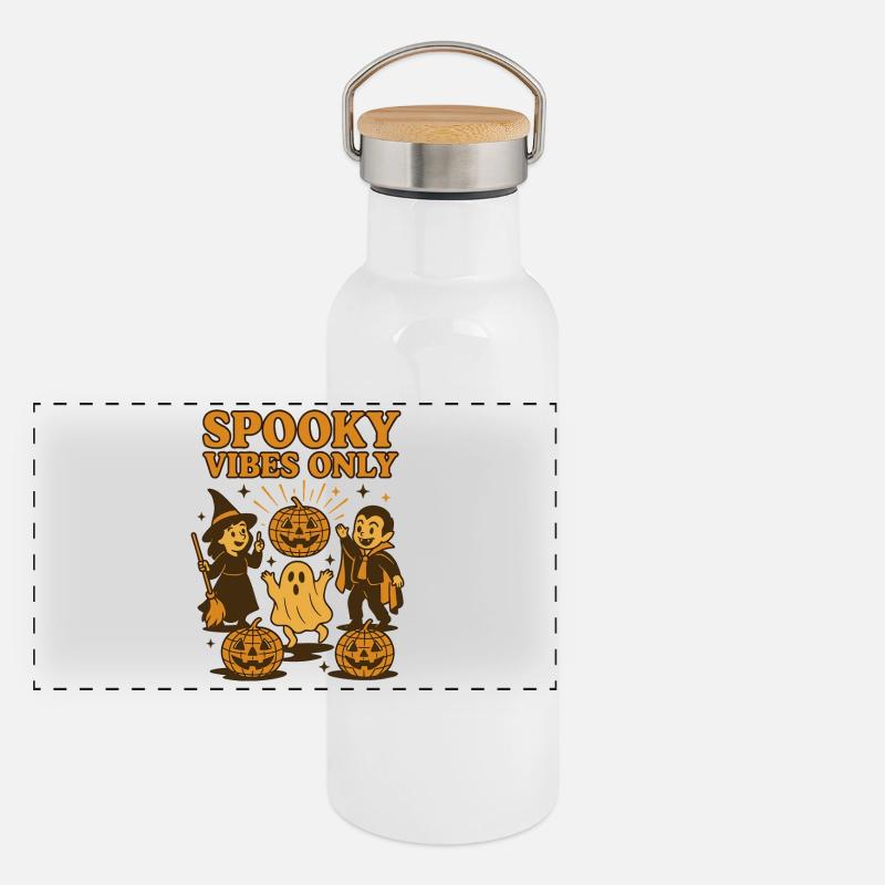Halloween Spooky Vibes Only Pumpkin Ghost Witch Panoramic Thermal Bottle with Bamboo Lid