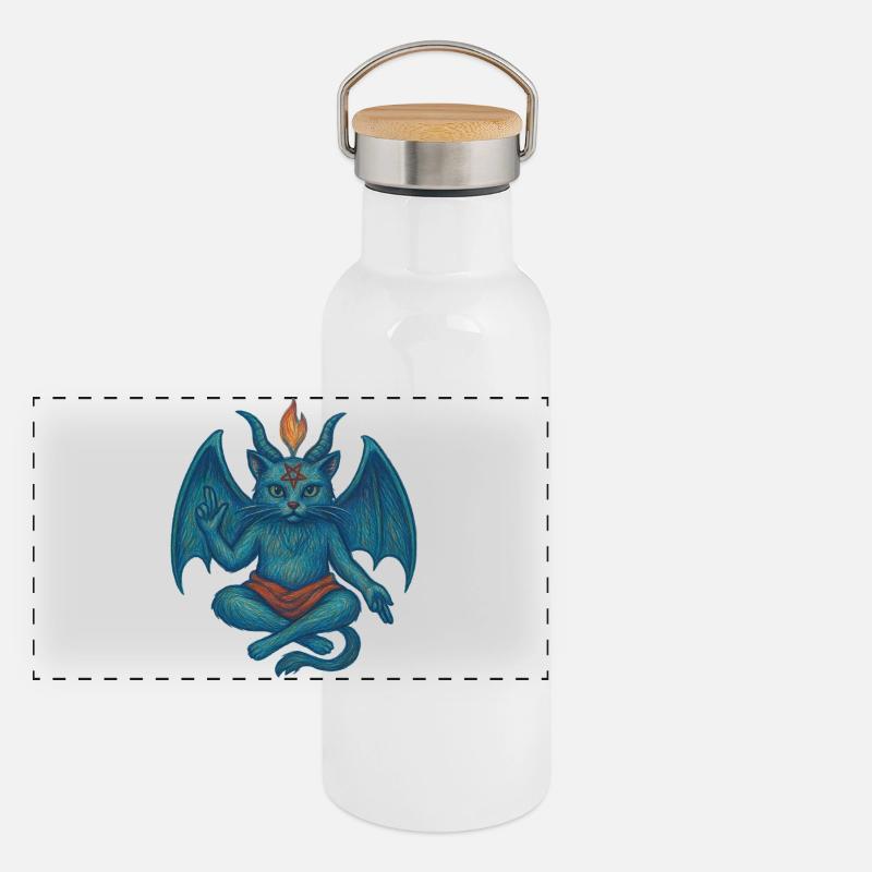 Katze Baphomet Panorama Thermosflasche mit Bambusdeckel