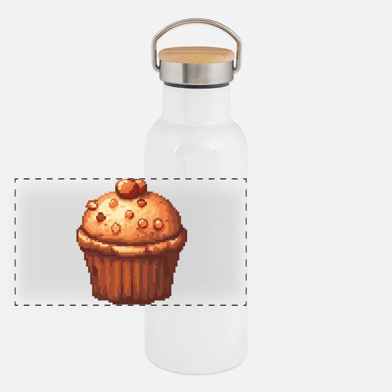 Pixel Muffin Cupcake Rétro Gourde isotherme avec bouchon en bambou