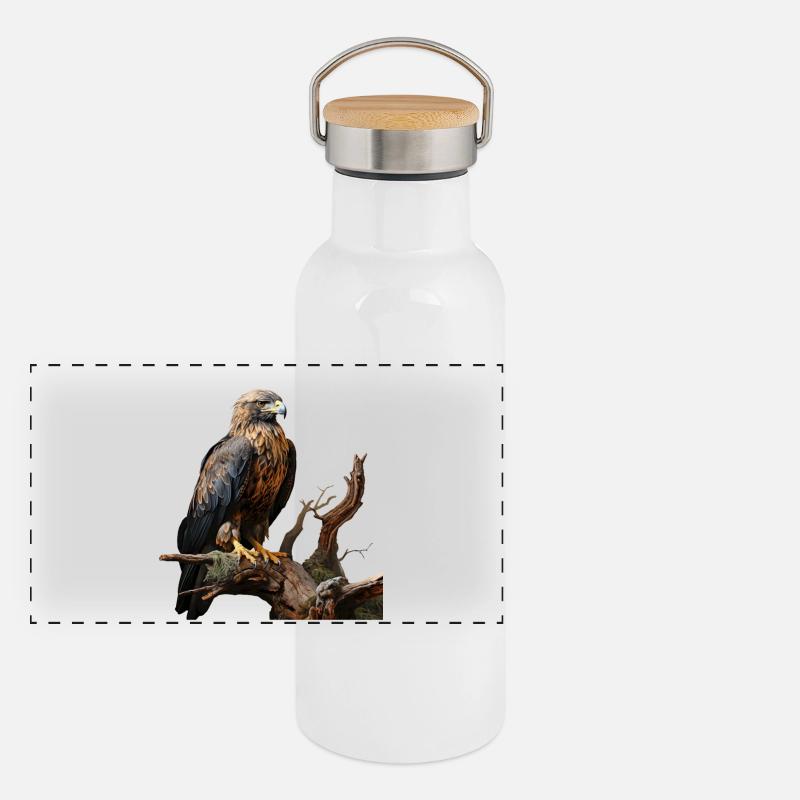Aigle impérial sur branche moussue Gourde isotherme avec bouchon en bambou