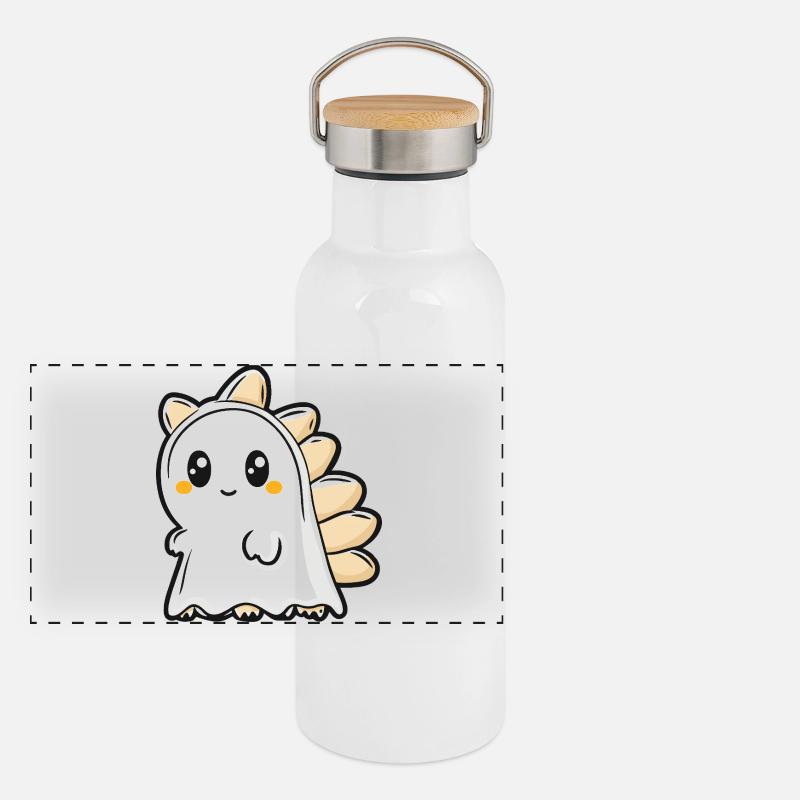 Dinosaur Stegosaurus Halloween Ghost Panoramic Thermal Bottle with Bamboo Lid