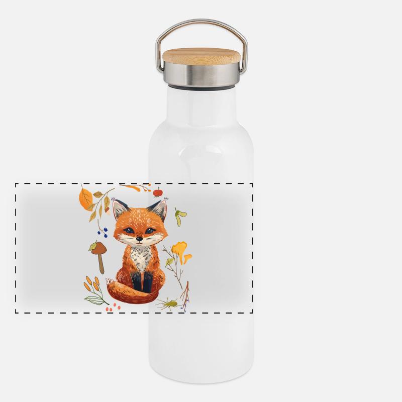 Fox in the forest Panoramic Thermal Bottle with Bamboo Lid