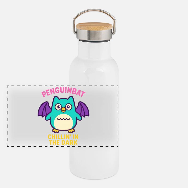 Penguinbat - Chillin' in the Dark - Gourde isotherme avec bouchon en bambou - blanc