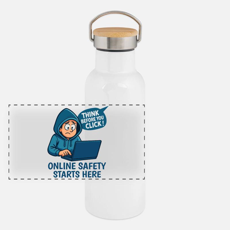 Denk nach bevor du klickst - Online Sicherheit Panorama Thermosflasche mit Bambusdeckel