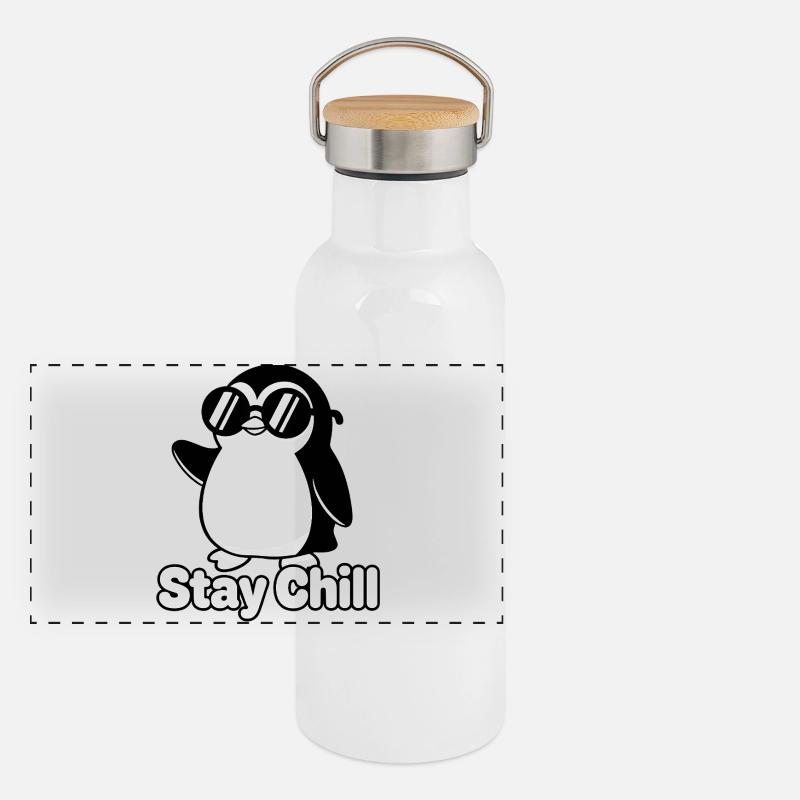 Stay Chill Pinguin Stil Panorama Thermosflasche mit Bambusdeckel