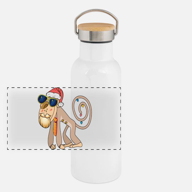 Weihnachtsaffe mit Sonnenbrille Panorama Thermosflasche mit Bambusdeckel