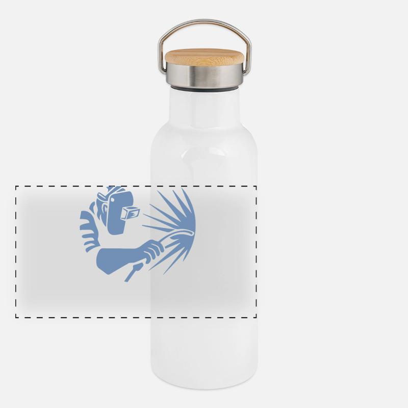 Minimalistischer Schweißer Silhouette Industrie Panorama Thermosflasche mit Bambusdeckel