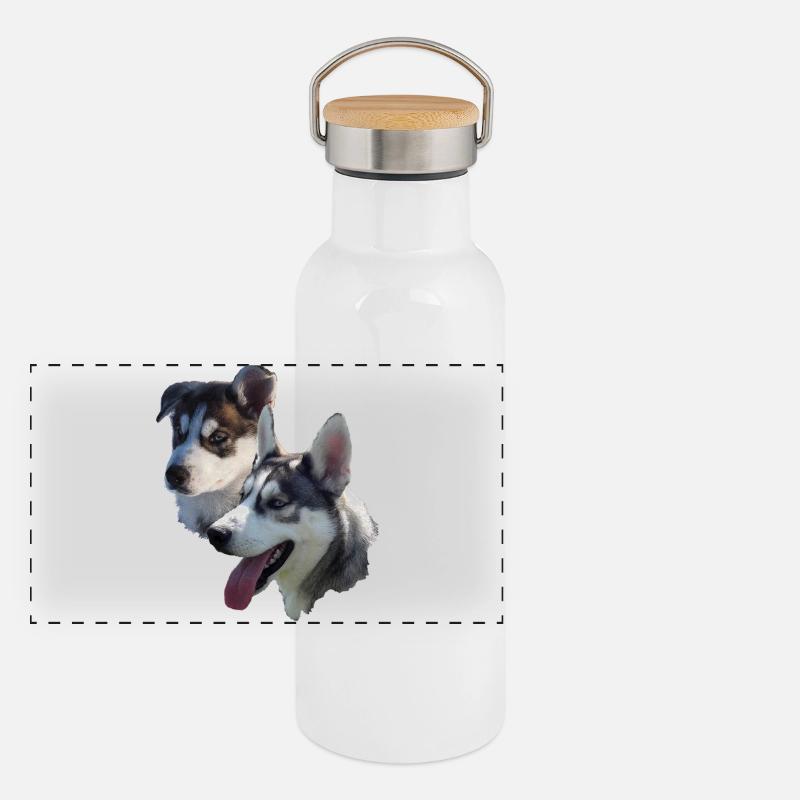 Husky Doppelportrait Panorama Thermosflasche mit Bambusdeckel
