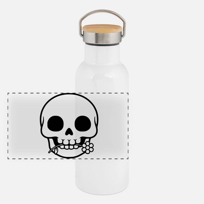 Skull with Flower | Life & Death Symbol Panoramic Thermal Bottle with Bamboo Lid