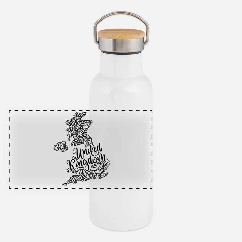 UK UK Map Mandala British Isles Panoramic Thermal Bottle with Bamboo Lid
