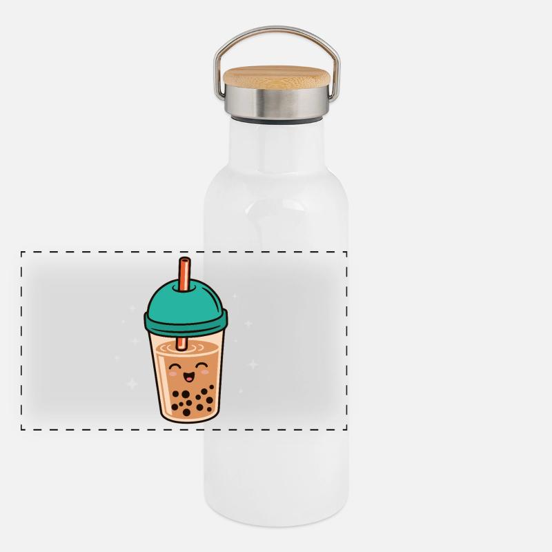 Bubble Tea Kawaii Boba Tee Milchtee Asiatisch Panorama Thermosflasche mit Bambusdeckel