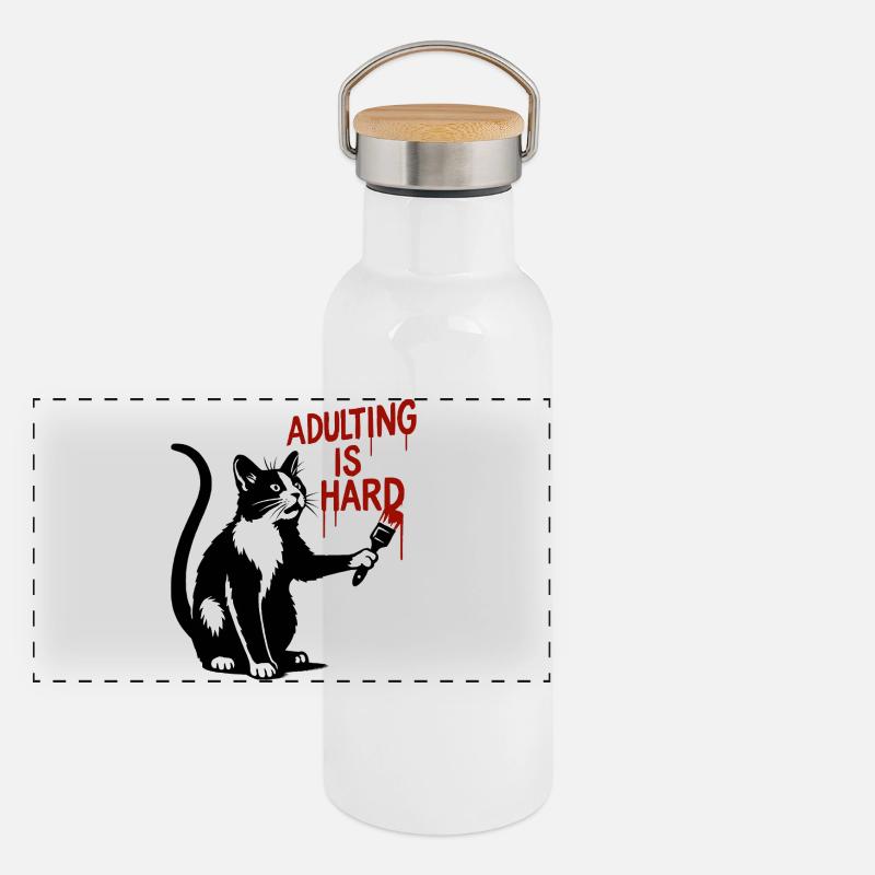 Katze malt Erwachsenwerden Panorama Thermosflasche mit Bambusdeckel