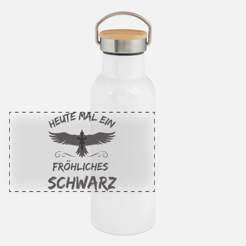 Heute mal ein fröhliches Schwarz-Rabe Krähe Gothic Panorama Thermosflasche mit Bambusdeckel