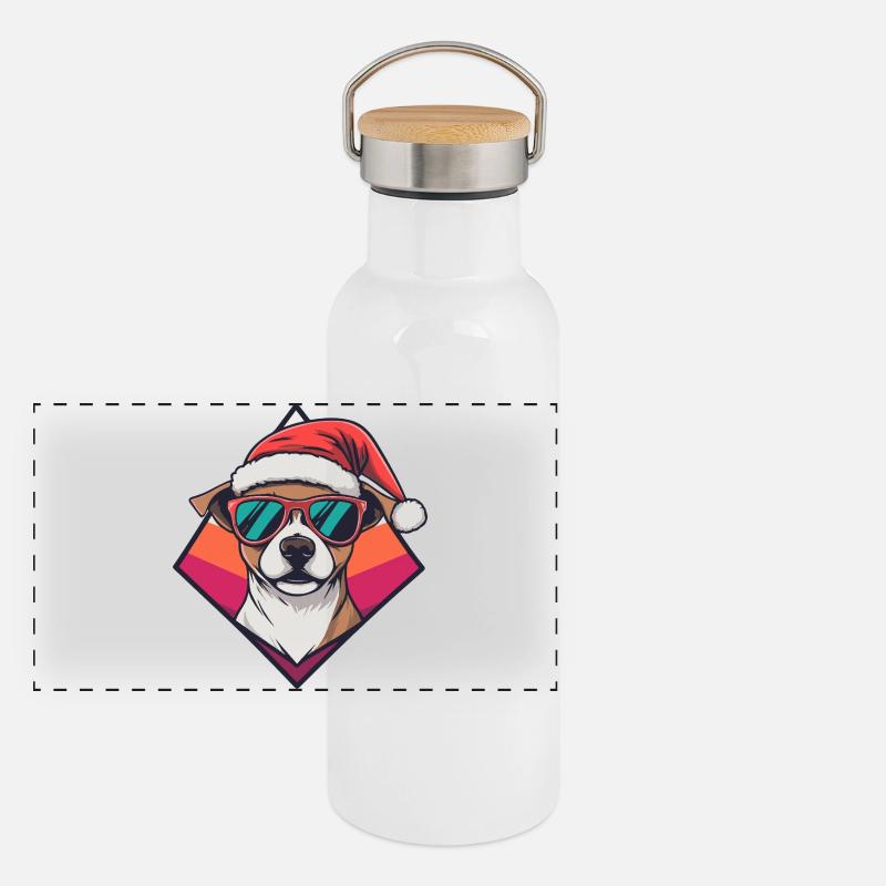 Le chien du Père Noël dans un diamant rétro Gourde isotherme avec bouchon en bambou