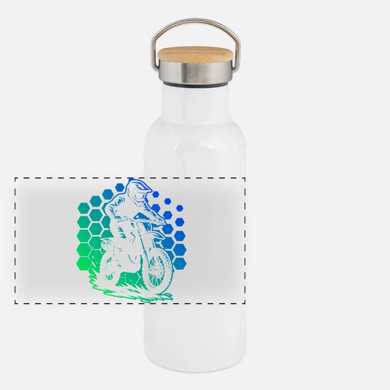 Klare Motocross Botschaft Panorama Thermosflasche mit Bambusdeckel