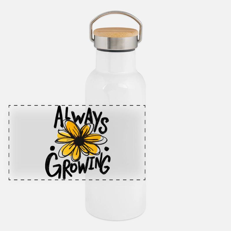 Sunny Daisy Skizze Panorama Thermosflasche mit Bambusdeckel