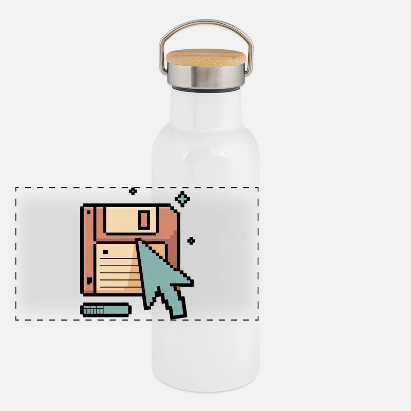 Floppy Disk Retro Internet Panorama Thermosflasche mit Bambusdeckel