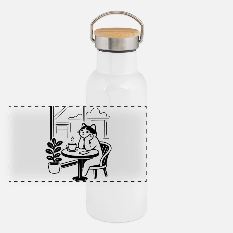 Thoughtful Cat Cafe Panoramic Thermal Bottle with Bamboo Lid