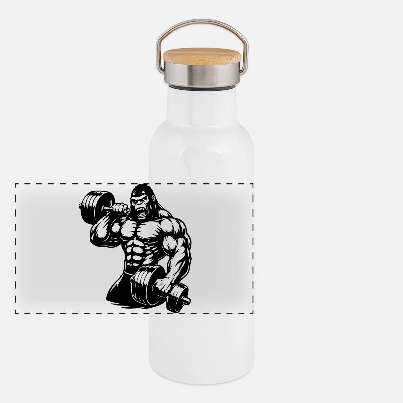Muscular gorilla doing bodybuilding Panoramic Thermal Bottle with Bamboo Lid