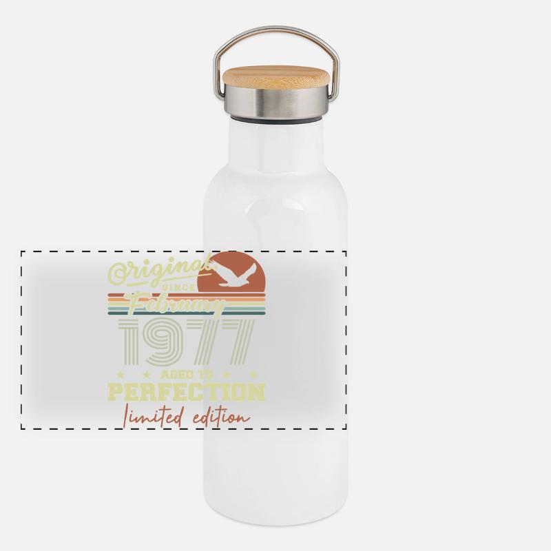 Birthday February 1977 Panoramic Thermal Bottle with Bamboo Lid
