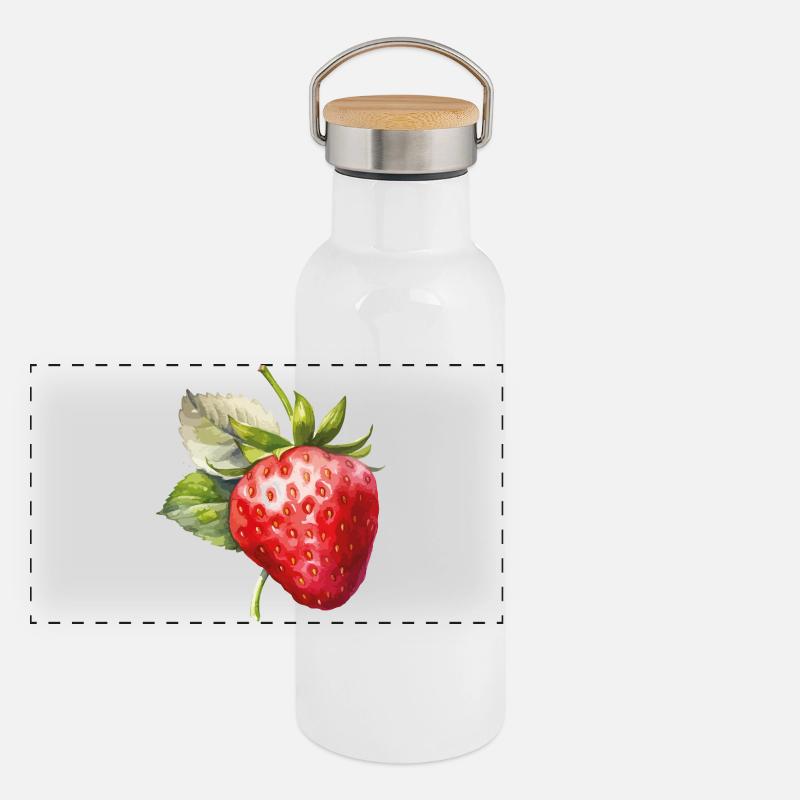 Strawberry Watercolor Freshness Panoramic Thermal Bottle with Bamboo Lid