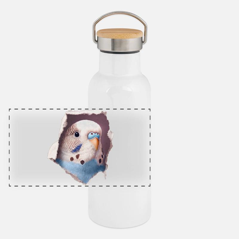 Wellensittich Panorama Thermosflasche mit Bambusdeckel