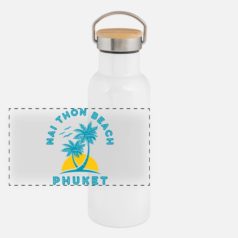 Coucher de soleil de palmier de Nai Thon Beach Phuket Gourde isotherme avec bouchon en bambou