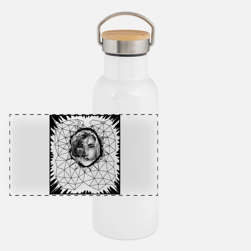LOWPOLY WOMAN #2 - black & white Panoramic Thermal Bottle with Bamboo Lid