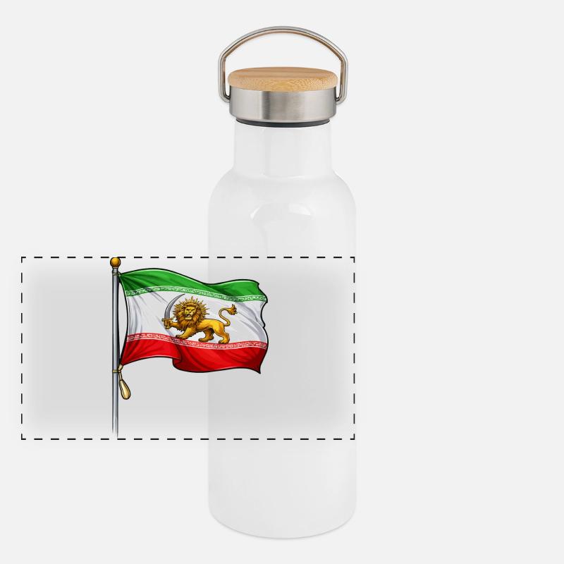 Lion Sword Iran Flag Panoramic Thermal Bottle with Bamboo Lid