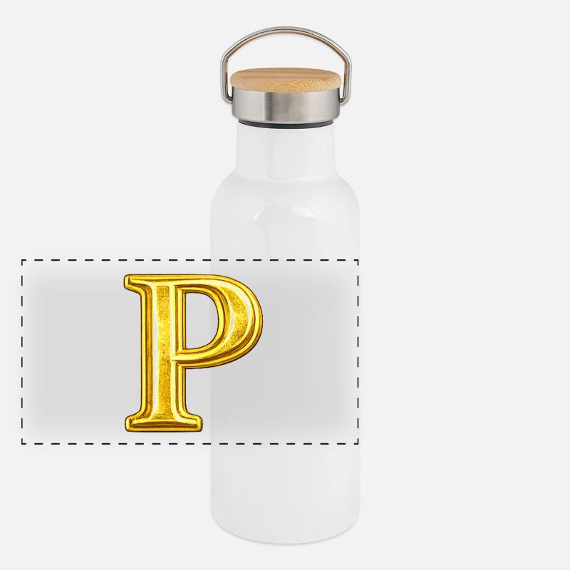 Golden P motif Panoramic Thermal Bottle with Bamboo Lid