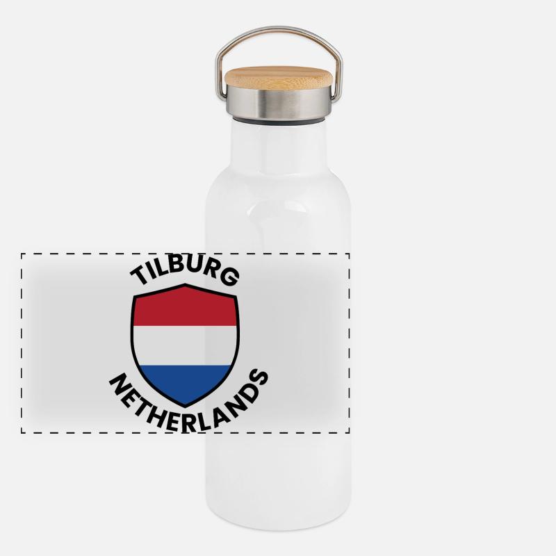 Schild der Tilburger Niederlande Panorama Thermosflasche mit Bambusdeckel