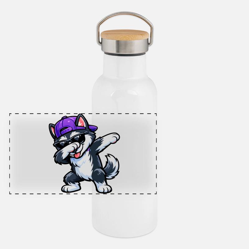 Dabbing Husky Panoramic Thermal Bottle with Bamboo Lid